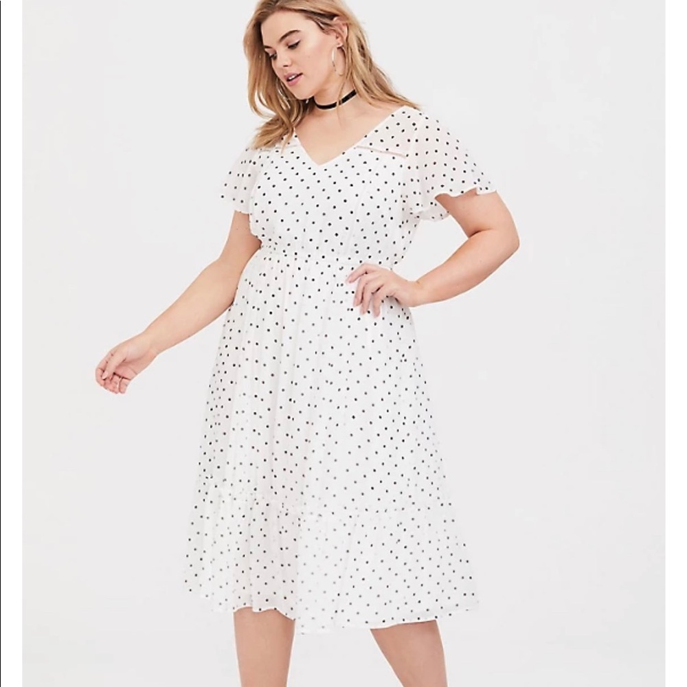 Torrid White Polka Dot Chiffon MIDI Dress